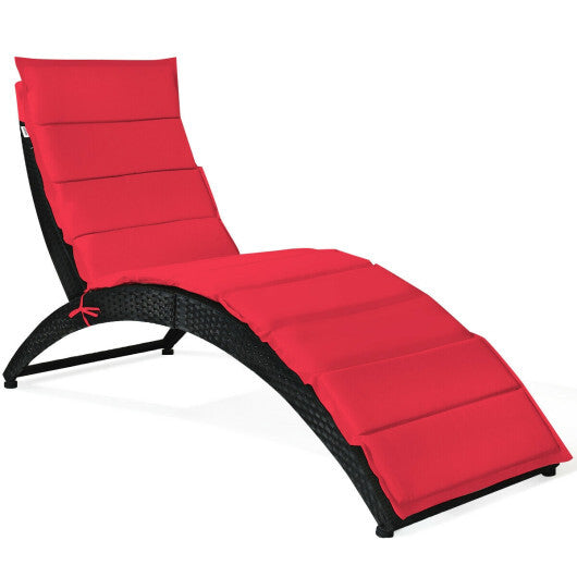 Folding Patio Rattan Portable Lounge Chair Chaise with Cushion-Turquoise W2B