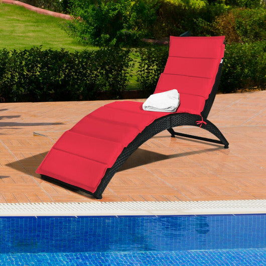 Folding Patio Rattan Portable Lounge Chair Chaise with Cushion-Turquoise W2B