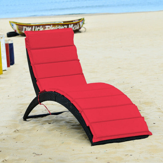Folding Patio Rattan Portable Lounge Chair Chaise with Cushion-Turquoise W2B