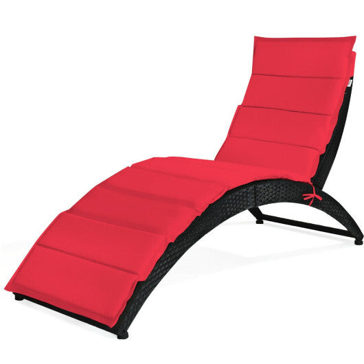 Folding Patio Rattan Portable Lounge Chair Chaise with Cushion-Turquoise W2B