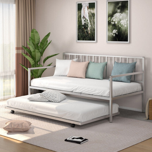 Twin Size Daybed and Trundle Frame Set Trundle Bedframe-Black W2B