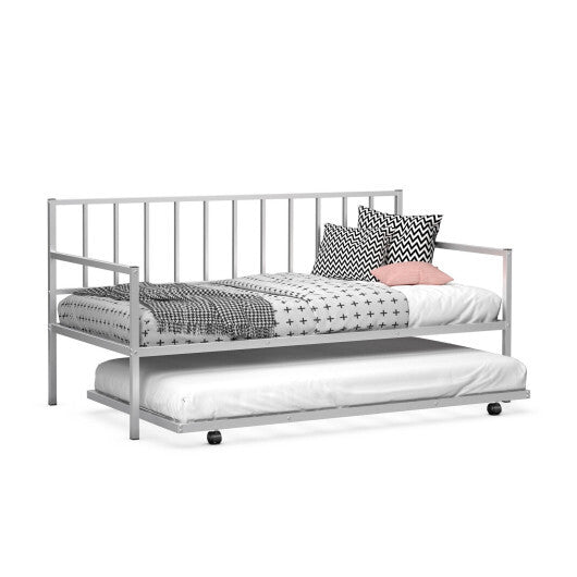 Twin Size Daybed and Trundle Frame Set Trundle Bedframe-Black W2B