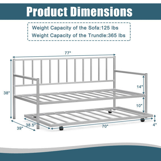 Twin Size Daybed and Trundle Frame Set Trundle Bedframe-Black W2B
