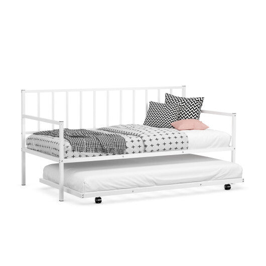 Twin Size Daybed and Trundle Frame Set Trundle Bedframe-Black W2B