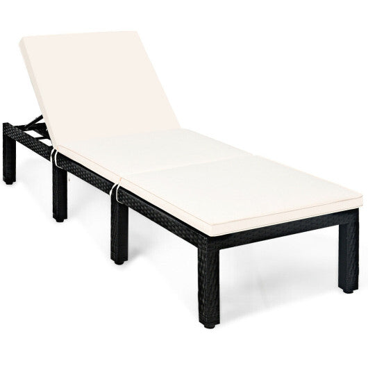 Patio Rattan Lounge Chair Chaise Couch Cushioned Height Adjustable-White