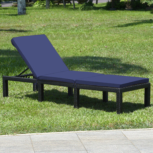 Patio Rattan Cushioned Height Adjustable Lounge Chair-Red & Off White W2B