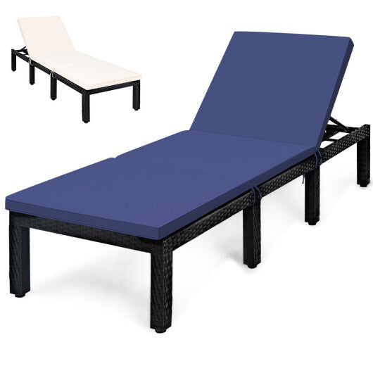 Patio Rattan Cushioned Height Adjustable Lounge Chair-Red & Off White W2B