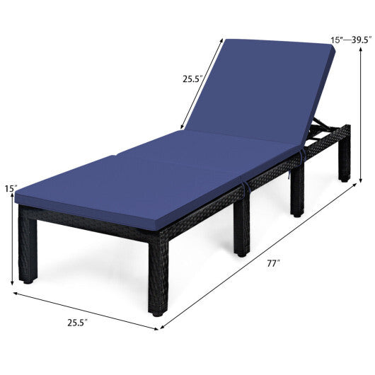 Patio Rattan Cushioned Height Adjustable Lounge Chair-Red & Off White W2B