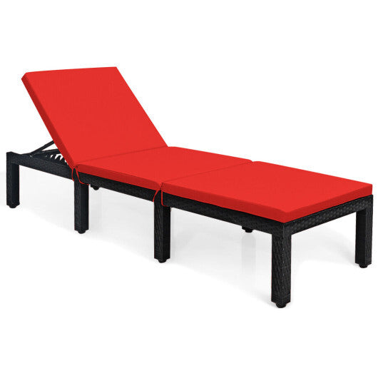 Patio Rattan Cushioned Height Adjustable Lounge Chair-Red & Off White W2B