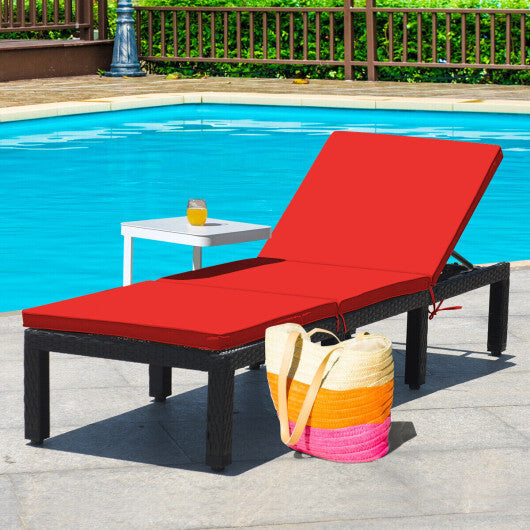 Patio Rattan Cushioned Height Adjustable Lounge Chair-Red & Off White W2B