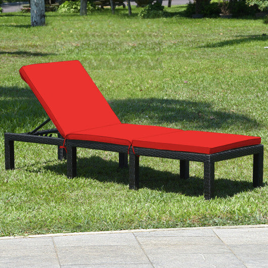 Patio Rattan Cushioned Height Adjustable Lounge Chair-Red & Off White W2B