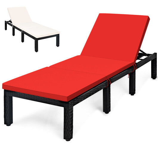 Patio Rattan Cushioned Height Adjustable Lounge Chair-Red & Off White W2B