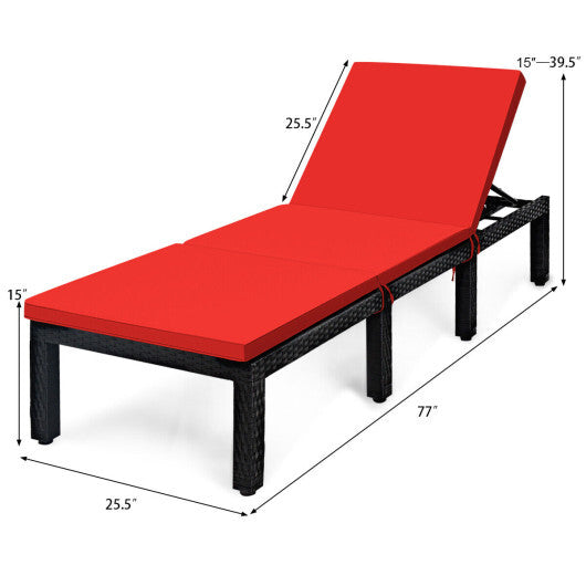 Patio Rattan Cushioned Height Adjustable Lounge Chair-Red & Off White W2B