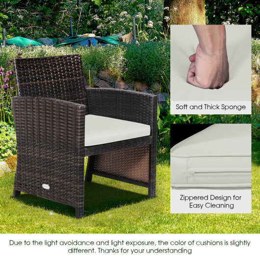 3 Pieces Patio Wicker Furniture Set with Storage Table and Protective Cover-Off White