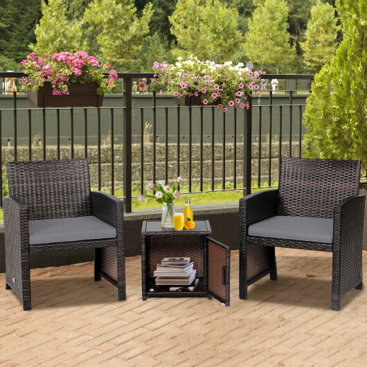 3 Pieces Patio Wicker Furniture Set with Storage Table and Protective Cover-Off White