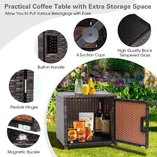 3 Pieces Patio Wicker Furniture Set with Storage Table and Protective Cover-Off White