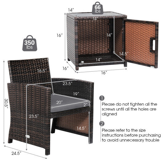 3 Pieces Patio Wicker Furniture Set with Storage Table and Protective Cover-Off White