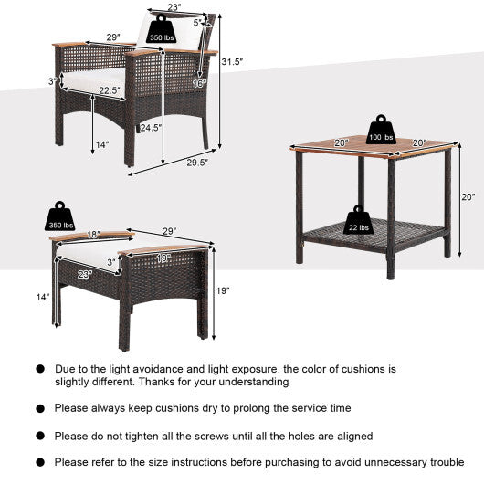 5 Pieces Patio Rattan Furniture Set with Acacia Wood Table