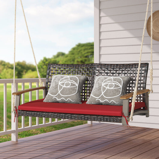 2-Person Rattan Hanging Porch Swing Chair-Off White