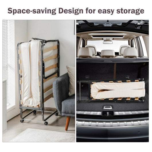 Rollaway Folding Bed with Memory Foam Mattress and Dust-Proof Bag Made in Italy