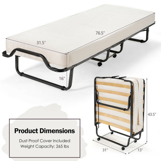 Rollaway Folding Bed with Memory Foam Mattress and Dust-Proof Bag Made in Italy