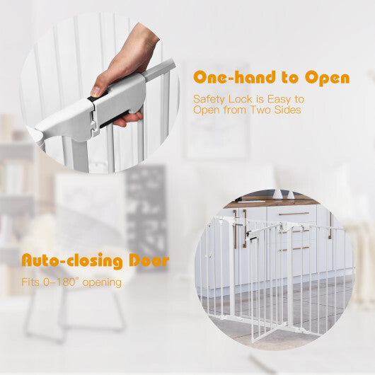 115 Inch Length 5 Panel Adjustable Wide Fireplace Fence-Black