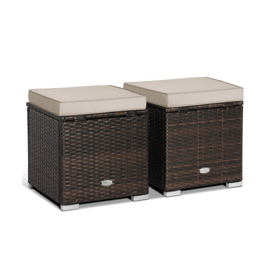 2 Pieces Patio Ottoman with Removable Cushions-Brown - Color: Brown W2B