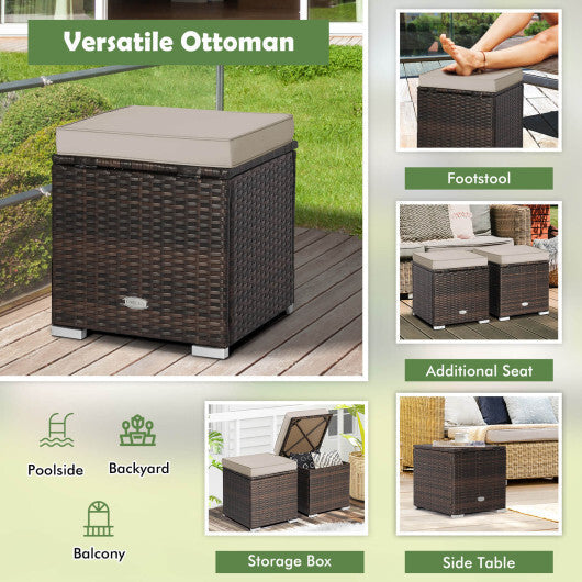 2 Pieces Patio Ottoman with Removable Cushions-Brown - Color: Brown W2B