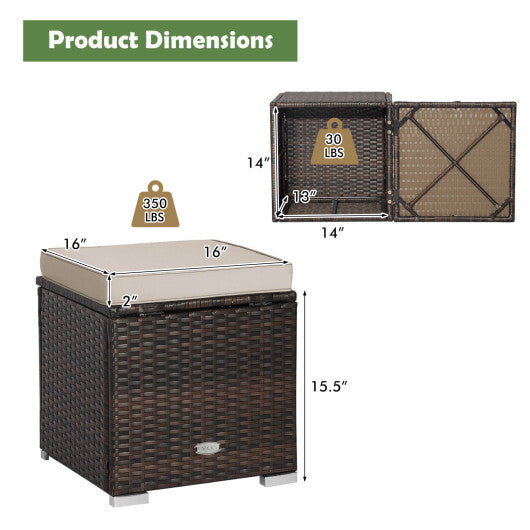 2 Pieces Patio Ottoman with Removable Cushions-Brown - Color: Brown W2B
