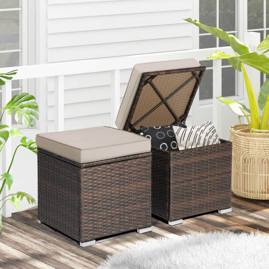 2 Pieces Patio Ottoman with Removable Cushions-Brown - Color: Brown W2B