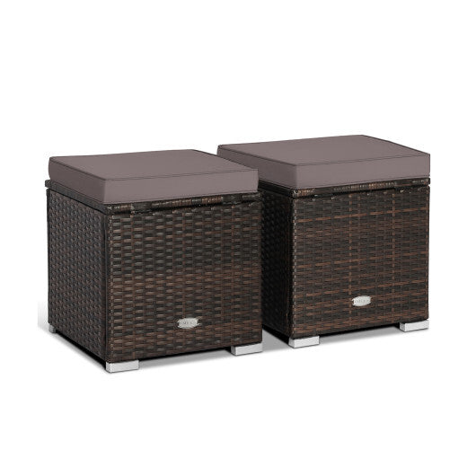 2 Pieces Patio Ottoman with Removable Cushions-Gray - Color: Gray W2B