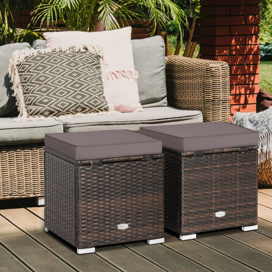 2 Pieces Patio Ottoman with Removable Cushions-Gray - Color: Gray W2B