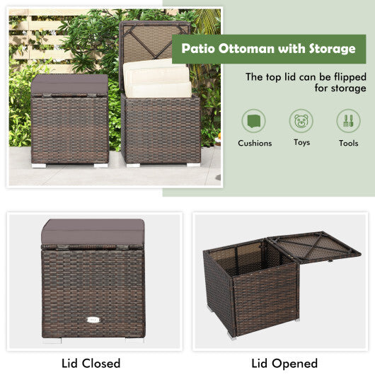 2 Pieces Patio Ottoman with Removable Cushions-Gray - Color: Gray W2B