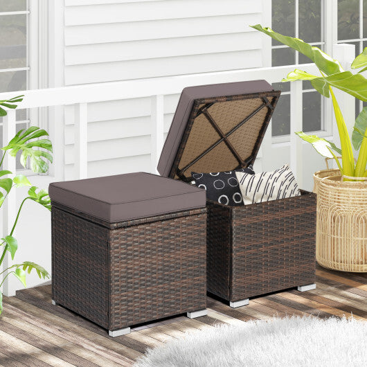 2 Pieces Patio Ottoman with Removable Cushions-Gray - Color: Gray W2B