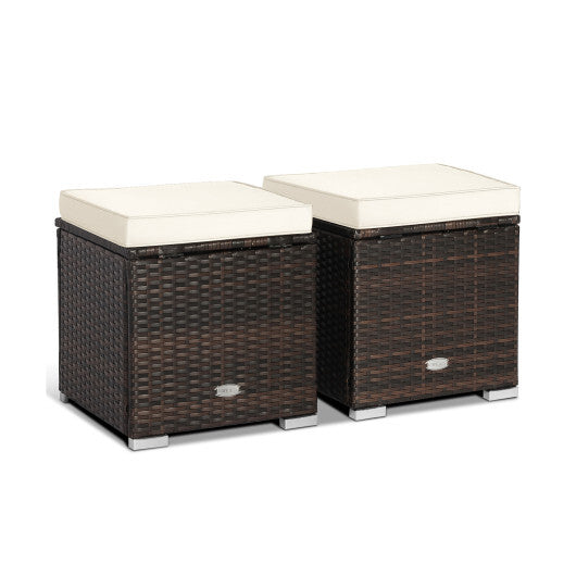 2 Pieces Patio Ottoman with Removable Cushions-White - Color: White W2B