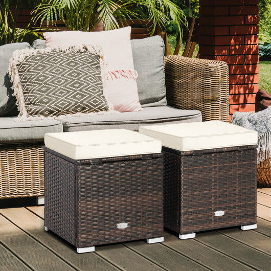 2 Pieces Patio Ottoman with Removable Cushions-White - Color: White W2B