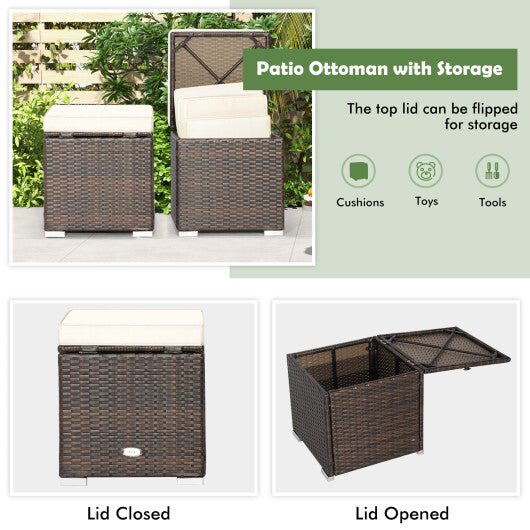 2 Pieces Patio Ottoman with Removable Cushions-White - Color: White W2B