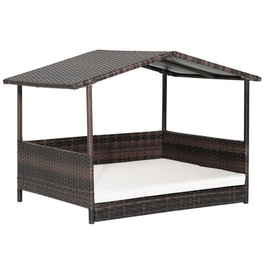 Outdoor Wicker Dog House with Weatherproof Roof-Gray W2B