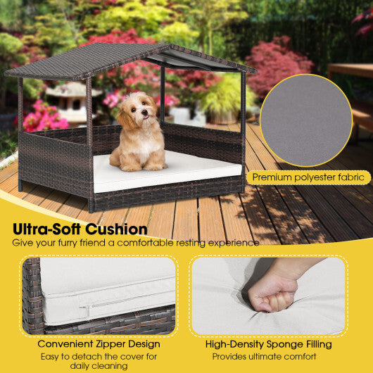 Outdoor Wicker Dog House with Weatherproof Roof-Gray W2B