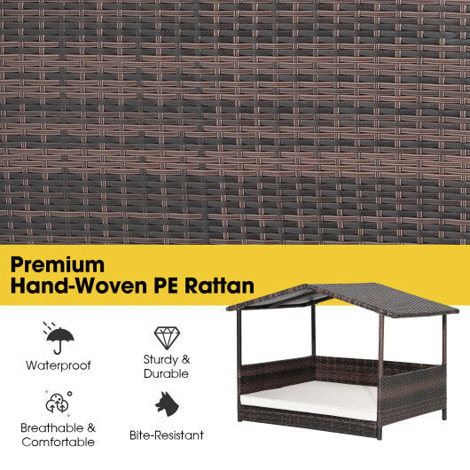 Outdoor Wicker Dog House with Weatherproof Roof-Gray W2B