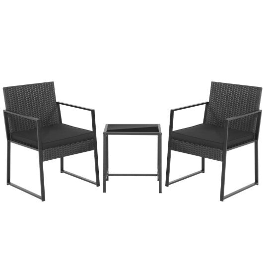 3 Pieces Modern Heavy Duty Patio Furniture Set with Coffee Table-Black W2B