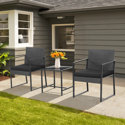 3 Pieces Modern Heavy Duty Patio Furniture Set with Coffee Table-Black W2B
