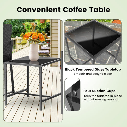 3 Pieces Modern Heavy Duty Patio Furniture Set with Coffee Table-Black W2B