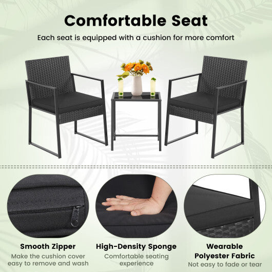 3 Pieces Modern Heavy Duty Patio Furniture Set with Coffee Table-Black W2B