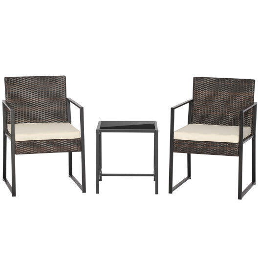 3 Pieces Modern Heavy Duty Patio Furniture Set with Coffee Table-Black W2B