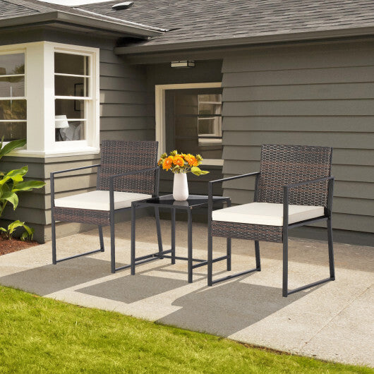 3 Pieces Modern Heavy Duty Patio Furniture Set with Coffee Table-Black W2B