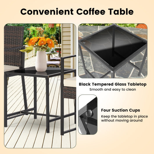 3 Pieces Modern Heavy Duty Patio Furniture Set with Coffee Table-Black W2B