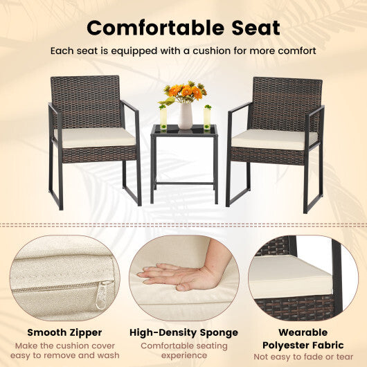 3 Pieces Modern Heavy Duty Patio Furniture Set with Coffee Table-Black W2B