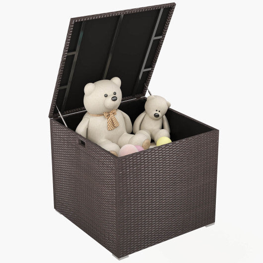 72 Gallon Rattan Outdoor Storage Box with Zippered Liner and Solid Pneumatic Rod W2B