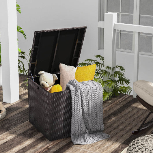 72 Gallon Rattan Outdoor Storage Box with Zippered Liner and Solid Pneumatic Rod W2B